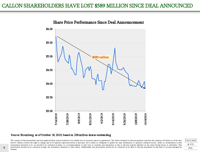Callon Acquisition of Carrizo – Paulson & Company – slide 9