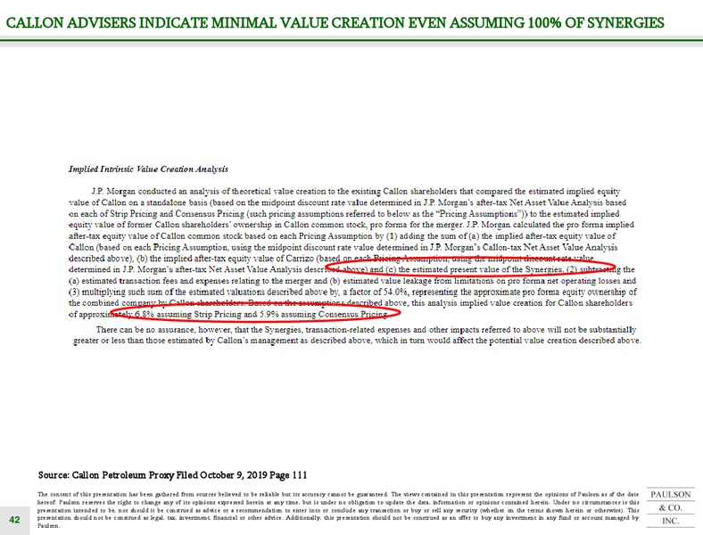 Callon Acquisition of Carrizo – Paulson & Company – slide 42