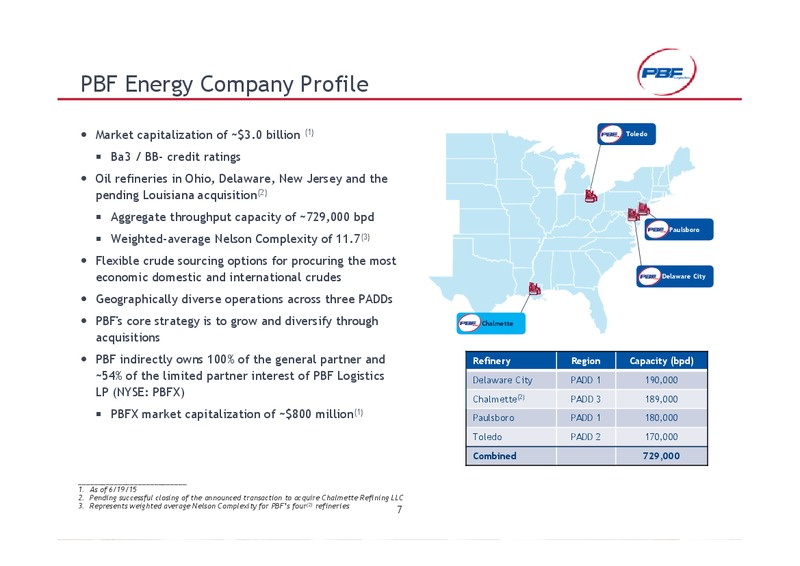 CREDIT SUISSE MLP AND ENERGY LOGISTICS CONFERENCE – PBF Logistics Lp – slide 6