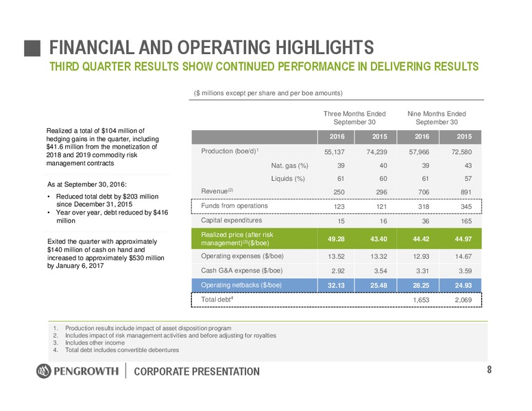 January 2017 Corporate Presentation – Pengrowth Energy Corp – slide 8