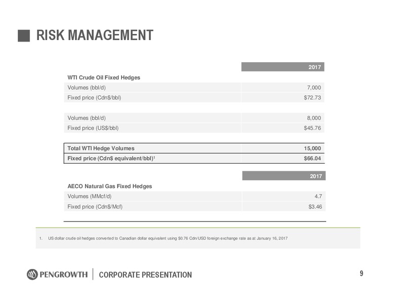 January 2017 Corporate Presentation – Pengrowth Energy Corp – slide 9