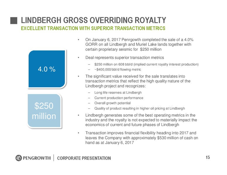 January 2017 Corporate Presentation – Pengrowth Energy Corp – slide 15