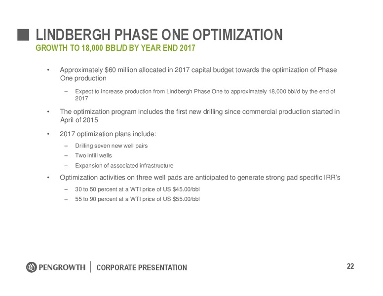 January 2017 Corporate Presentation – Pengrowth Energy Corp – slide 22