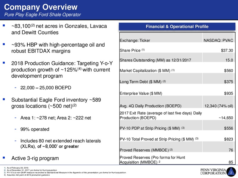4Q 2017 Earnings and 2018 – Penn Virginia Corp – slide 2