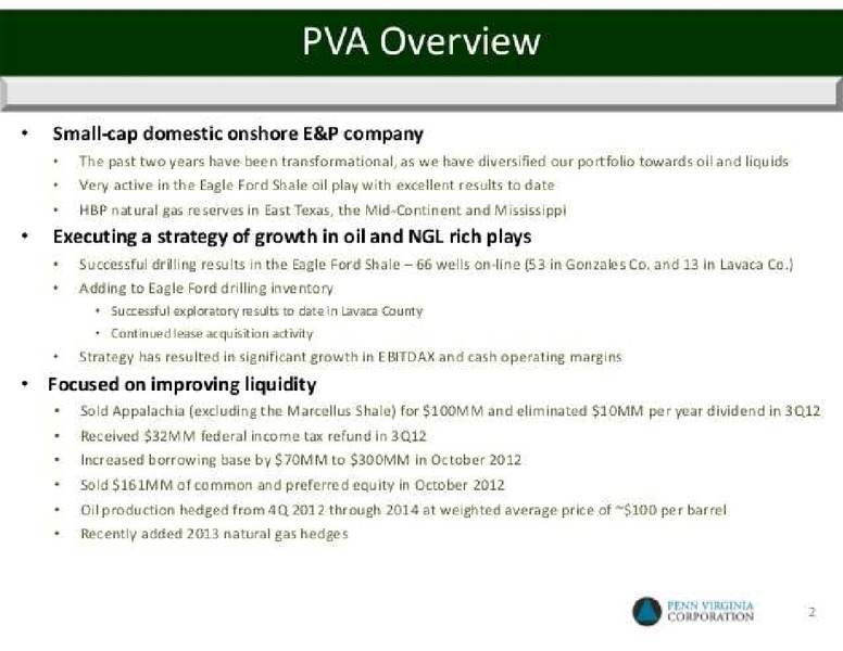BMO Capital Markets Corp. 10th Annual Unconventional Resource Conference – Penn Virginia Corp – slide 3