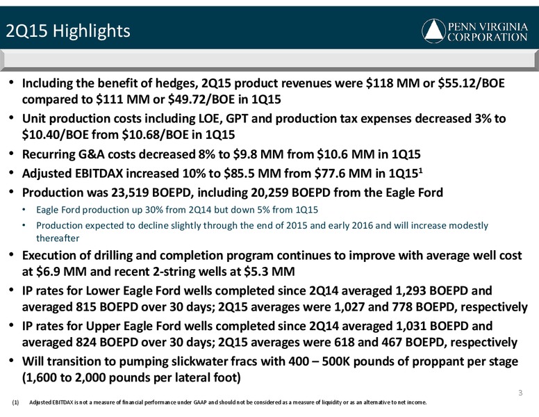 Q2 2015 RESULTS – Penn Virginia Corp – slide 3