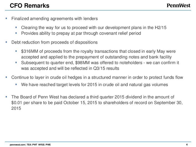 Q2 2015 RESULTS – Penn West Petroleum Ltd. – slide 3