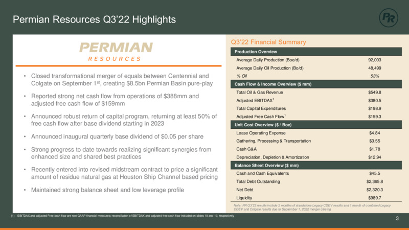 3Q 2022 Earnings Presentation – Permian Resources Corp. – slide 3
