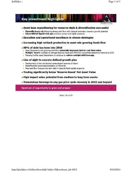 FIRSTENERGY GLOBAL ENERGY CONFERENCE – Perpetual Energy Inc – slide 38