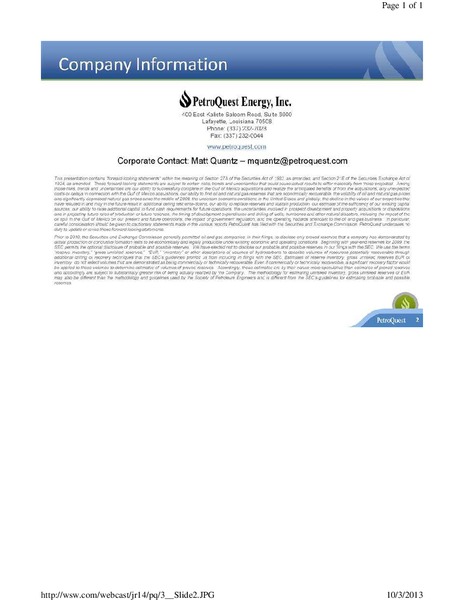 Johnson Rice 2013 Energy Conference – Petroquest Energy Inc. – slide 2