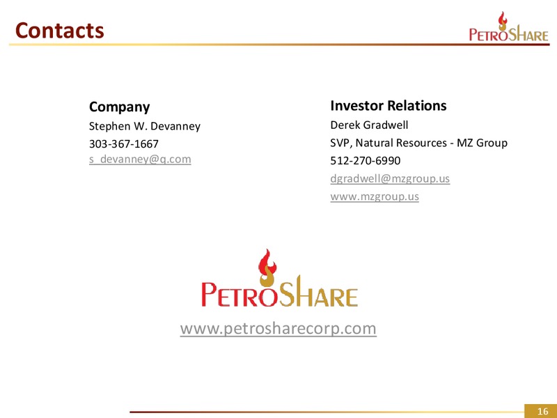 July 2016 Investor Presentation – PetroShare Corp. – slide 15