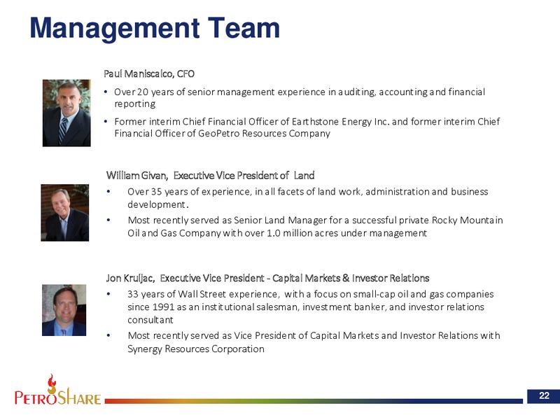 August 2018 Enercom Conference – PetroShare Corp. – slide 22
