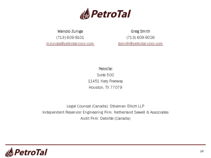 August 2019 Investor Presentation – PetroTal LLC – slide 19