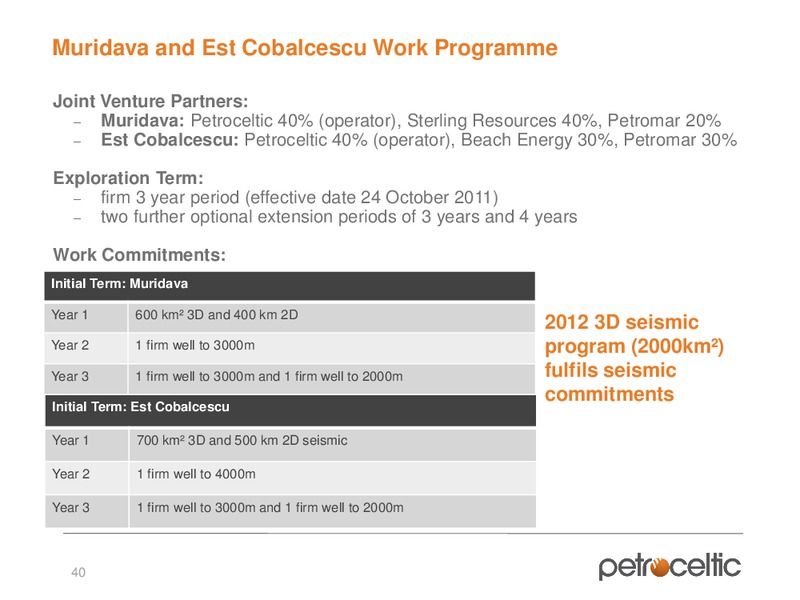 2013 CAPITAL MARKETS DAY – Petroceltic International Plc – slide 40