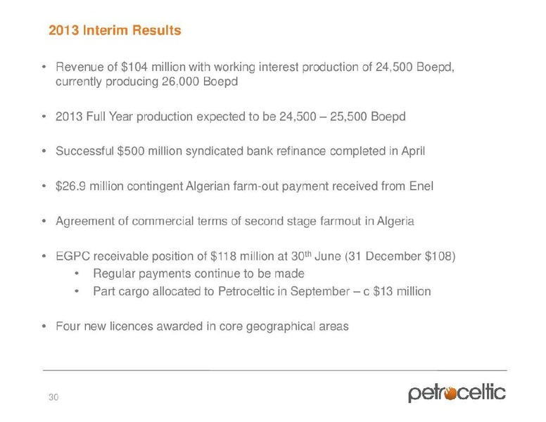 FIRST ENERGY SOCIETE GENERALE GLOBAL ENERGY CONFERENCE – Petroceltic International Plc – slide 31