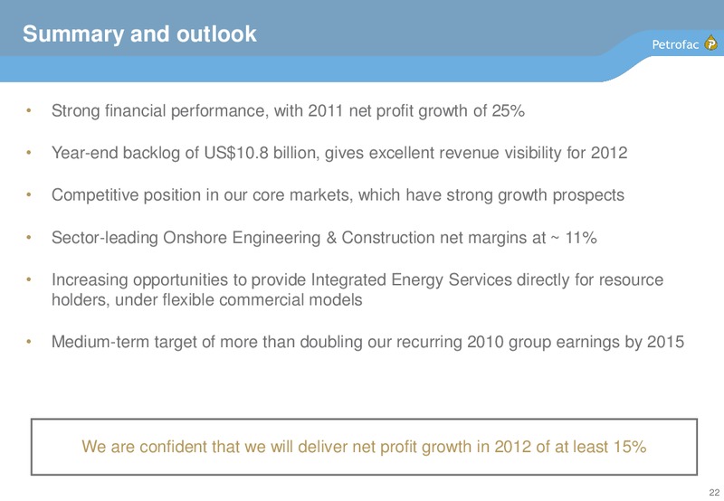 2011 EARNINGS CALL – Petrofac – slide 21