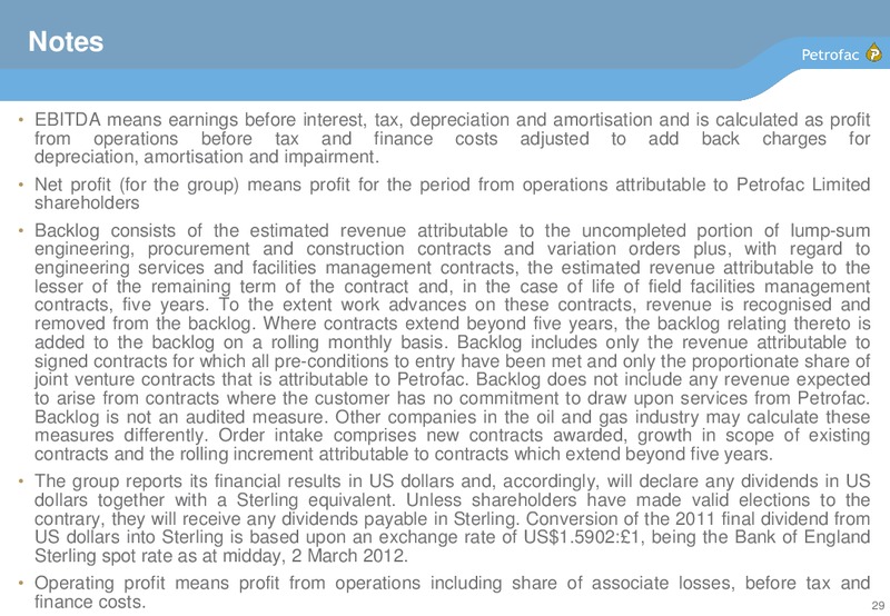 2011 EARNINGS CALL – Petrofac – slide 28
