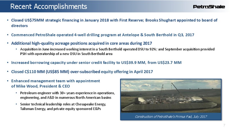 January 2018 Corporate Presentation – Petroshale Inc. – slide 7