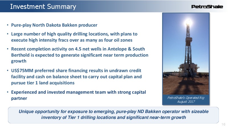 January 2018 Corporate Presentation – Petroshale Inc. – slide 16