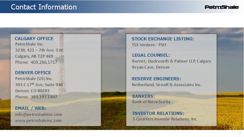 January 2018 Corporate Presentation – Petroshale Inc. – slide 17