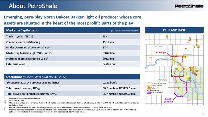 April 2018 Corporate Presentation – Petroshale Inc. – slide 2