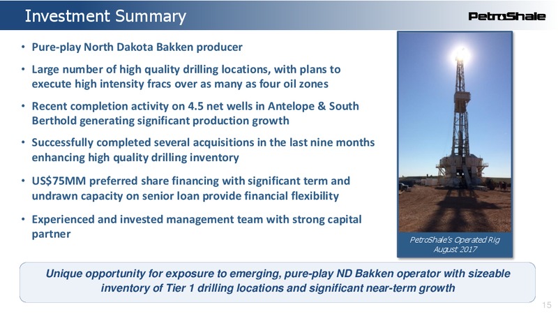 April 2018 Corporate Presentation – Petroshale Inc. – slide 15