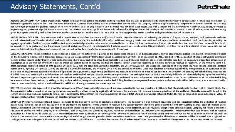 May 2018 Investor Presentation – Petroshale Inc. – slide 19