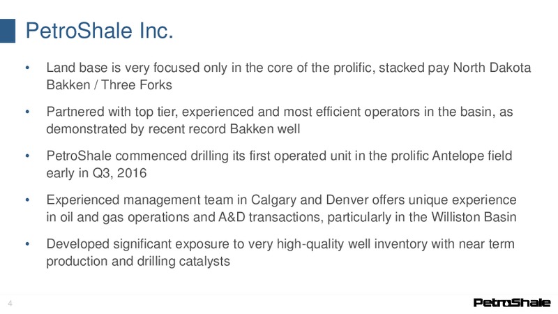 October 2016 Corporate Presentation – Petroshale Inc. – slide 2