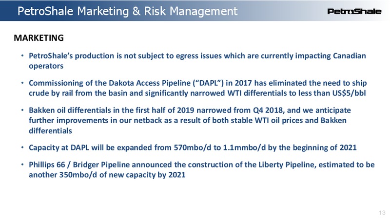 October 2019 Investor Presentation – Petroshale Inc. – slide 13