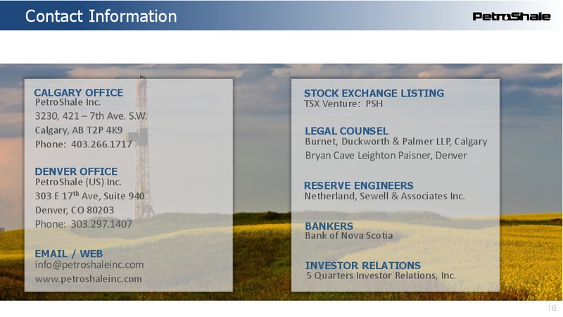 October 2019 Investor Presentation – Petroshale Inc. – slide 16