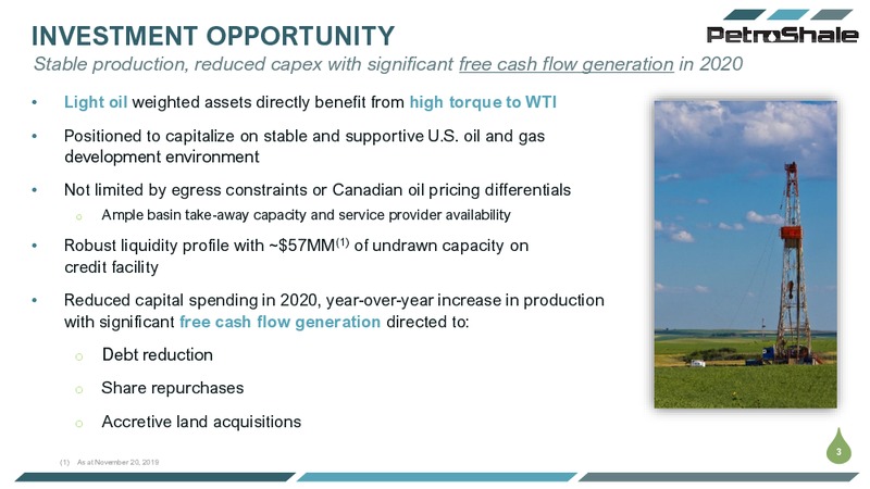 November 2019 Investor Presentation – Petroshale Inc. – slide 3