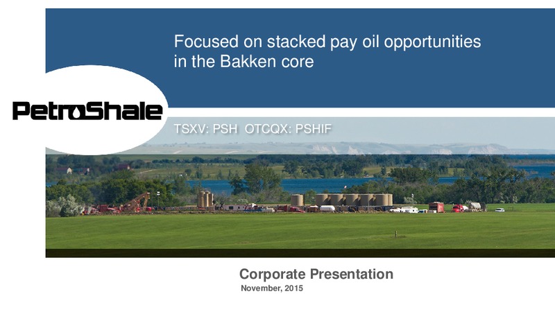 Corporate Presentation November 2015 – Petroshale Inc. – slide 1