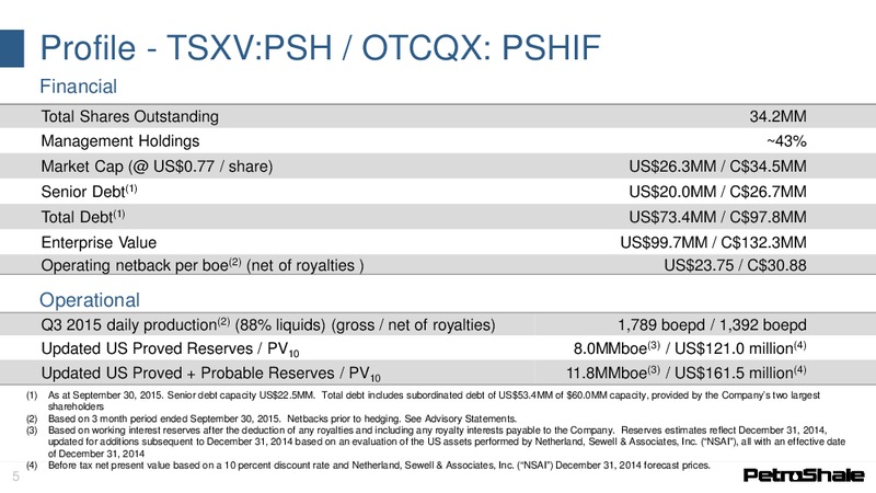 Corporate Presentation November 2015 – Petroshale Inc. – slide 3