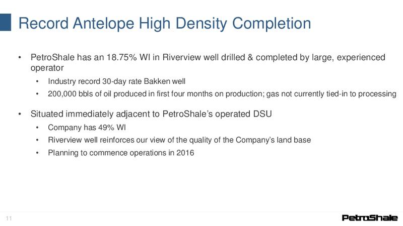 Corporate Presentation November 2015 – Petroshale Inc. – slide 9