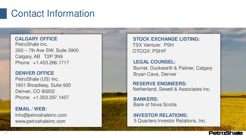 Corporate Presentation November 2015 – Petroshale Inc. – slide 15