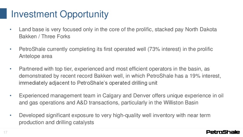 November 2016 Investor Presentation – Petroshale Inc. – slide 15