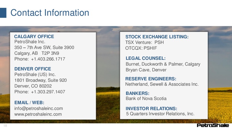 November 2016 Investor Presentation – Petroshale Inc. – slide 16