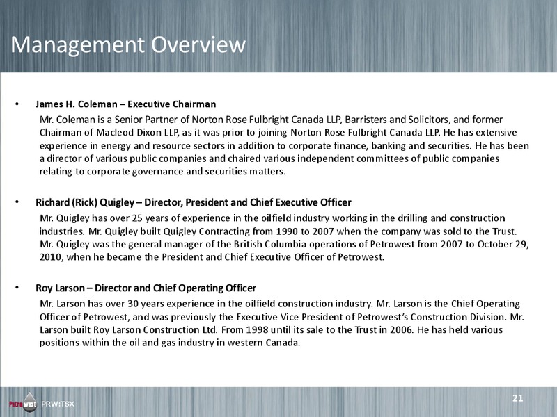 JUNE 2015 INVESTOR PRESENTATION – Petrowest Corporation – slide 20