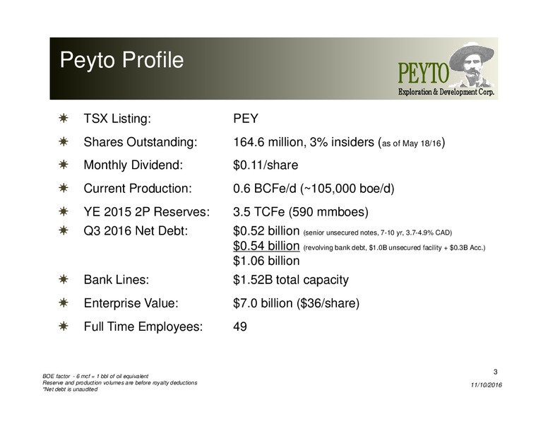 November 2016 Investor Presentation – Peyto Exploration & Development Corp – slide 2