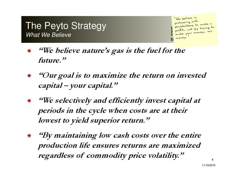 November 2016 Investor Presentation – Peyto Exploration & Development Corp – slide 3