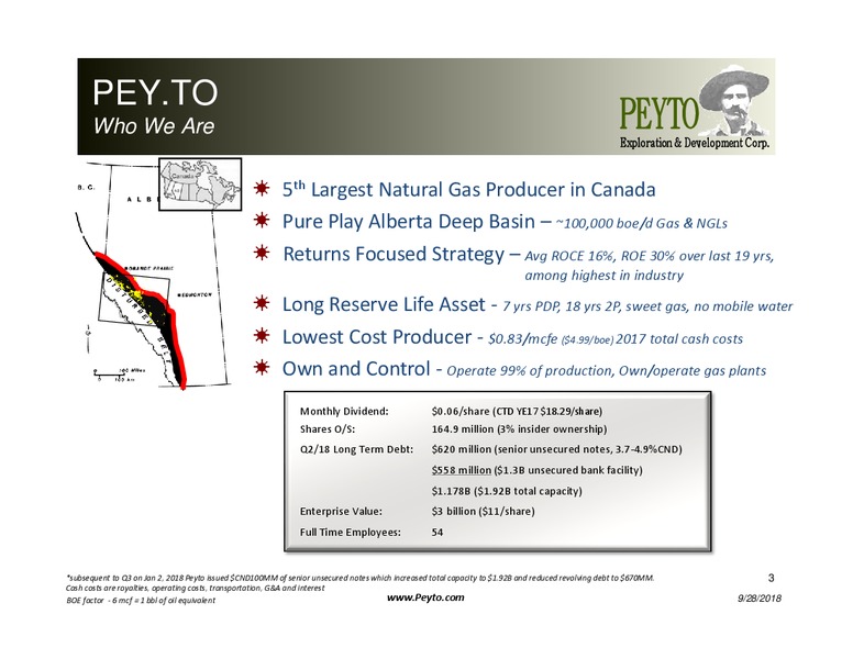 October 2018 Investor Presentation – Peyto Exploration & Development Corp – slide 2