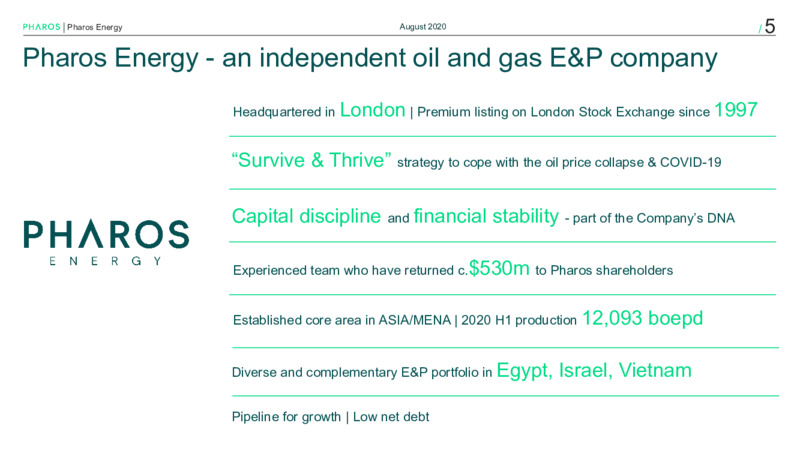 August 2020 Company Presentation – Pharos Energy – slide 4