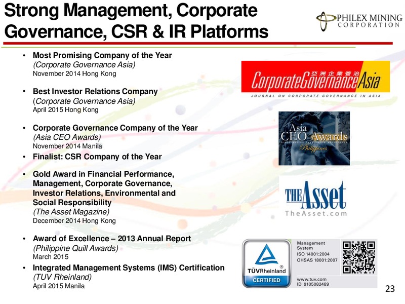 ANALYST BRIEFING Q1 2015 RESULTS – Philex Mining – slide 23