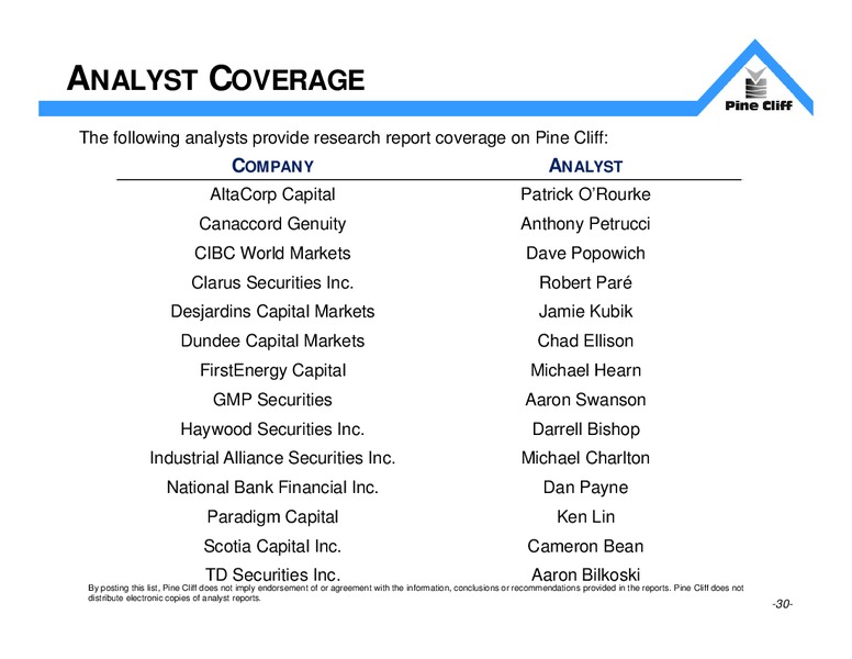 July 2016 Investor Update – Pine Cliff Energy Ltd. – slide 30