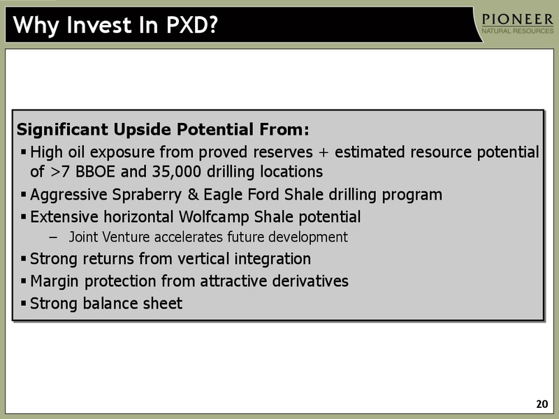 JANUARY 2013 INVESTOR PRESENTATION – Pioneer Natural Resources Co. – slide 19