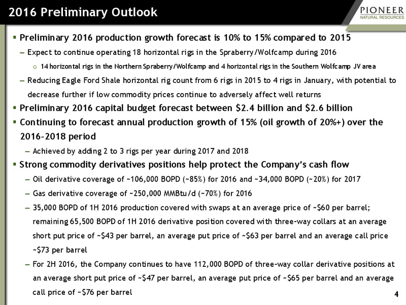 January 2016  Investor Presentation – Pioneer Natural Resources Co. – slide 3