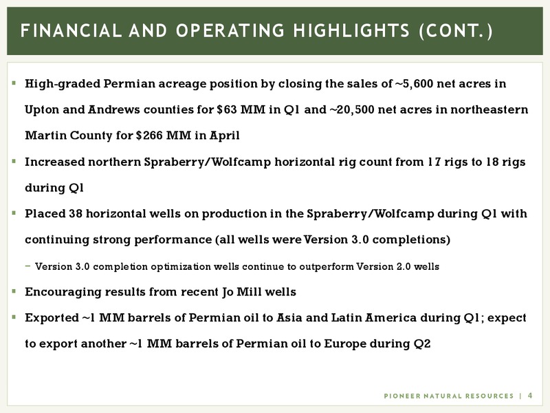 Q1 2017 Earnings – Pioneer Natural Resources Co. – slide 3