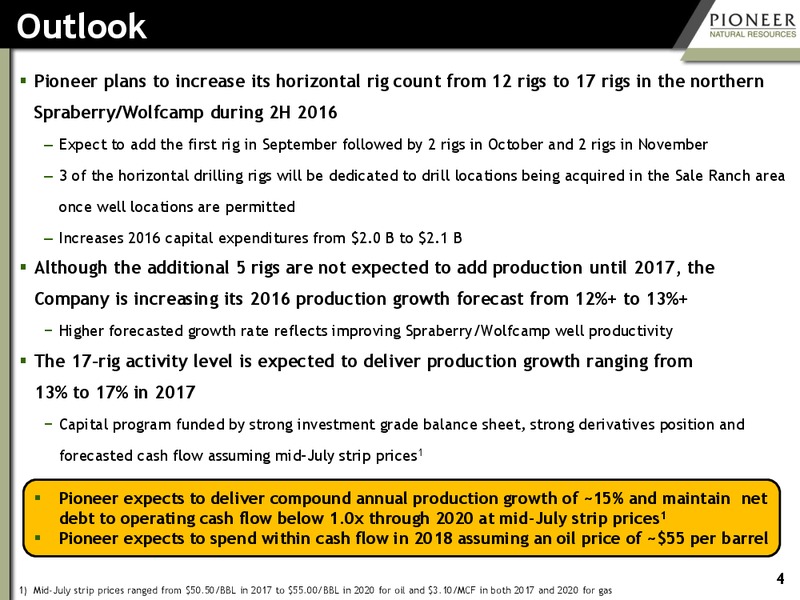 Q2 2016 Earnings – Pioneer Natural Resources Co. – slide 3