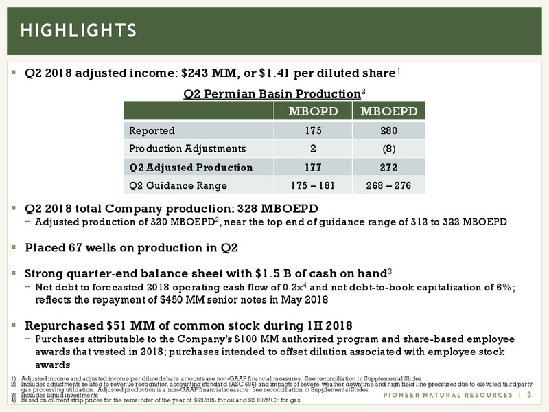 2Q 2018 Earnings Presentation – Pioneer Natural Resources Co. – slide 2