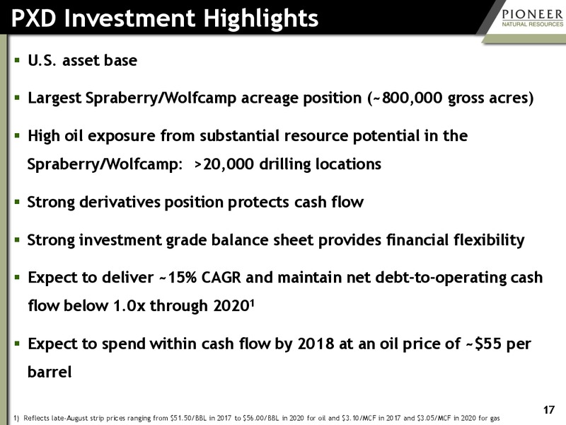 September 2016 Investor Presentation – Pioneer Natural Resources Co. – slide 16